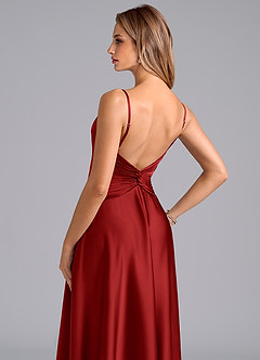 Azazie Elita Bridesmaid Dresses Pomegranate A-Line Pleated Stretch Satin Dress image2