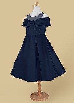Azazie Shirin Flower Girl Dresses Dark Navy A-Line Off the Shoulder Matte Satin Dress image7