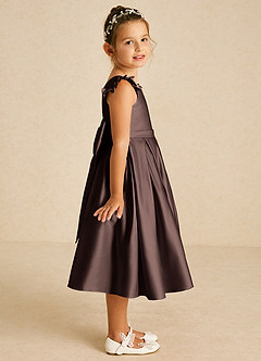 Azazie Francine Flower Girl Dresses Ganache A-Line Bow Matte Satin Dress image3