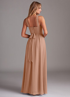 Azazie Dixie Bridesmaid Dresses Champagne Rose A-Line Halter Pleated Chiffon Dress image2