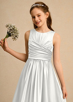 Azazie Ducky Girls Formal Sukienki dla dziewczynek sypiących kwiaty Linia A Pofałdowany Satyna elastyczna Długość kostki Sukienka image6