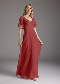 Azazie Alessa Mother of the Bride Dresses Rust A-Line V-Neck Pleated Chiffon Dress image4