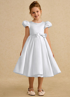 Azazie Pearl Jurken voor bloemenmeisjes Baljurk Jurk van Mat Satijn Geplooid Wit image5