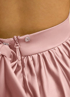 Azazie Nellia Robe Demoiselle D'honneur Fillette Robe Trapèze en Mat Satiné Arc Or Rose image7