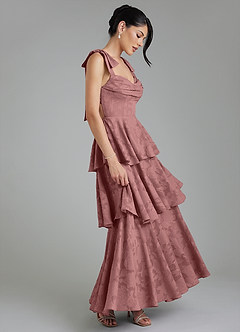 Azazie Jude Robes de demoiselle d'honneur Robe Trapèze en Blumen-Burnout Encolure en Forme de Cœur Rose Poussiéreuse image5