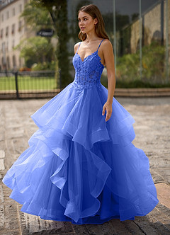 Spitze Królewski Niebieski Suknia balowa z prześwitującej koronki image6