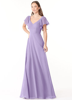 Azazie Syenna Brautjungfernkleider A-Linie Gestreift Chiffon Kleid Flieder image4