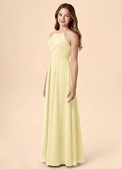Azazie Ginny Junior Lemon Sorbet A-Line Pleated Chiffon Dress image3