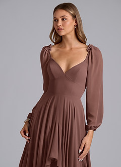 Azazie Karan Bridesmaid Dresses Espresso A-Line Long Sleeve Chiffon Dress image6
