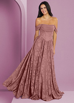 Barbie ♥ Azazie Robes de demoiselle d'honneur Robe Trapèze Convertible en Blumen-Burnout Épaule décolletée Rose Poussiéreuse image1