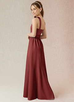 Azazie Jiya Junior Terracotta A-Line Pleated Stretch Satin Dress image3