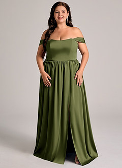 Azazie Calianna Bridesmaid Dresses Olive A-Line Off the Shoulder Stretch Satin Convertible Dress image6