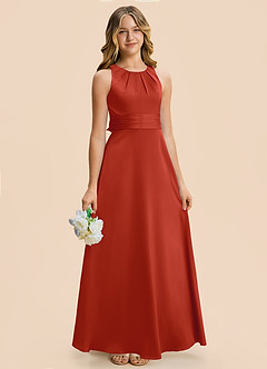 Azazie Christina Junior Vestido Óxido de Satén Elástico de Corte en A con Drapeado image4