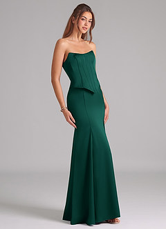 Azazie Ximena Bridesmaid Dresses Emerald Mermaid Corset Stretch Satin Convertible Dress image5