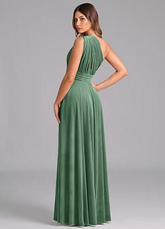 Azazie Charlize Bridesmaid Dresses Eucalyptus A-Line One Shoulder Velvet Dress image2