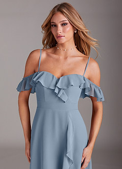 Azazie Lyra Bridesmaid Dresses Dusty Blue A-Line Chiffon Convertible Dress image2