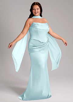 Azazie Sorrel Bridesmaid Dresses Cloud Blue Mermaid Strapless Stretch Satin Convertible Dress image9