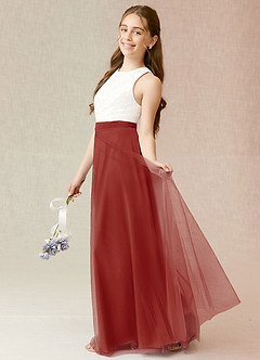 Azazie Albertine Junior Terracotta A-Line Lace Chiffon Dress image3
