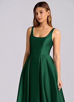 Azazie Amalie 신부 들러리 드레스 A라인 주름진 스트레치 새틴 티 길이 드레스 image6