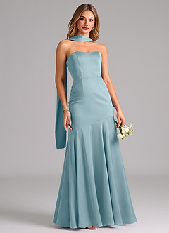 Azazie Shiloh Bridesmaid Dresses Moody Blue Mermaid Strapless Stretch Satin Convertible Dress image5
