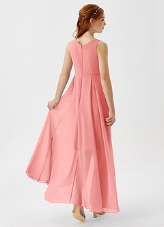 Azazie Lizette Junior Robe Trapèze en Mousseline de soie Plissée Corail image2