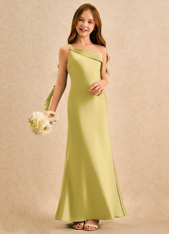 Azazie Almond Girls Formal Jurken voor bloemenmeisjes Kokerjurk Jurk van Stretch Satijn One-shoulder Kanarie image2