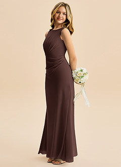 Azazie Floris Junior Vestido de Ganache de Gasa de Corte en A con Plisado image5