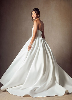 Azazie Celestia Wedding Dresses Diamond White Ball-Gown Strapless Matte Satin Dress image2