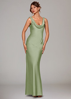 Azazie Rylina Bridesmaid Dresses Dusty Sage Mermaid Stretch Satin Dress image3