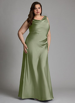 Azazie Nerine Bridesmaid Dresses Pistachio A-Line Pleated Stretch Satin Dress image9
