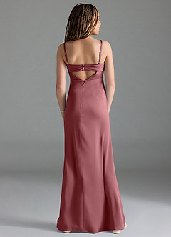Azazie Leonis Junior Desert Rose A-Line Pleated Stretch Satin Dress image2