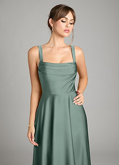Azazie Shaude Bridesmaid Dresses Sea Moss A-Line Pleated Stretch Satin Dress image3