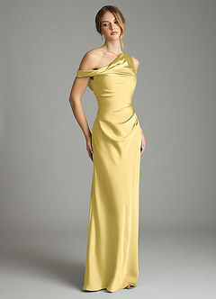 Azazie Emerson Abiti da Damigella Abito Sirena in Raso Elasticizzato a Spalla Scoperta Canarino image5