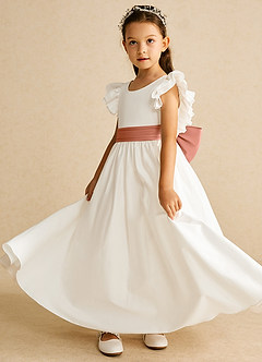 Azazie Aero Flower Girl Dresses Ivory Mai Tai A-Line Pleated Cotton Dress image2