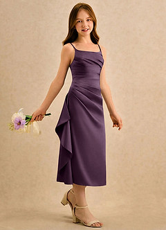 Azazie Canna Girls Formal Flower Girl Klänningar Klä A-Line i Stretch Satin Plisserad image3