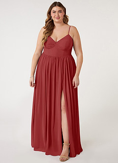 Azazie Zeya Bridesmaid Dresses Rust A-Line V-Neck Pleated Chiffon Dress image6