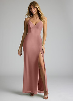 Azazie Becca Bridesmaid Dresses Cedar Rose Sheath V-Neck Chiffon Dress image3
