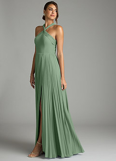 Azazie Afra Bridesmaid Dresses Matcha A-Line Pleated Chiffon Dress image4