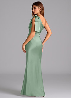 Azazie Yuanna Bridesmaid Dresses Agave Mermaid One Shoulder Stretch Satin Dress image6