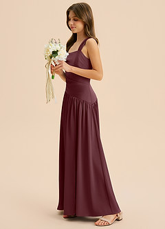 Azazie Dotty Junior A-Linie Plissee Stretch-Satin Kleid Sangria image3