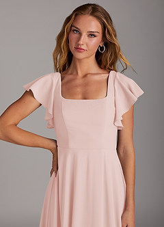 Azazie Bondi Bridesmaid Dresses Blushing Pink A-Line Side Slit Stretch Chiffon Dress image6