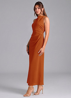 Azazie Evadne Bridesmaid Dresses Paprika Sheath Pleated Chiffon Dress image4