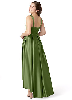 Azazie Inaya Junior A-Linie Gürtel/Schärpe Stretch-Satin Kleid Wacholder image3