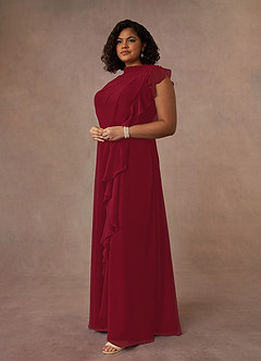 Azazie Narine Mother of the Bride Dresses Burgundy A-Line High Neckline Pleated Chiffon Dress image15