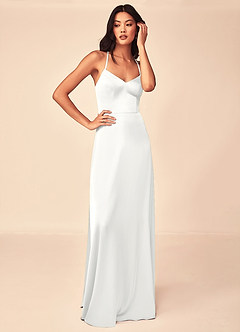 Azazie Mei Bridesmaid Dresses White A-Line V-Neck Stretch Satin Dress image5