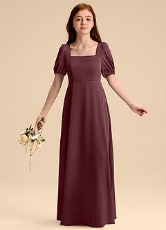 Azazie Briar Junior Sangria A-Line Bow Stretch Satin Dress image5