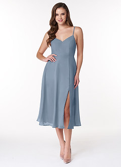 Azazie Clarissa Bridesmaid Dresses Dusty Blue A-Line V-Neck Chiffon Dress image1