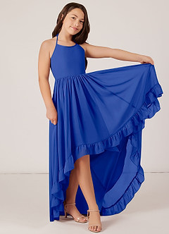 Azazie Sarafina Junior A-Linie Spitze Chiffon Kleid Königsblau image4