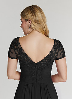 Azazie Thais Mother of the Bride Dresses Black A-Line Lace Chiffon Dress image6