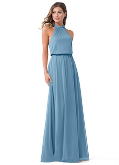 Azazie Landry Bridesmaid Dresses Steel Blue A-Line Pleated Mesh Dress image1
